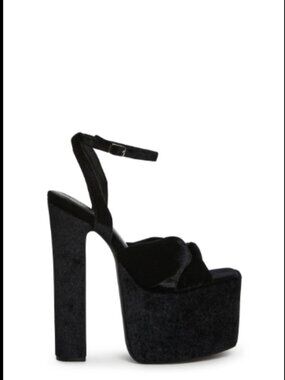 Current Mood Black Velvet Platform Heels with Ankle Tie